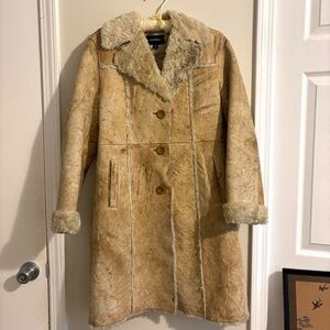 Vintage Express tan Faux Fur Lined Coat with textured exterior!
